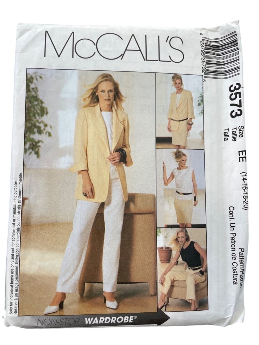 Y2K McCall's 3573 Sewing Pattern Sizes 14-20 Misses Blazer Top Pants Skirt CUT